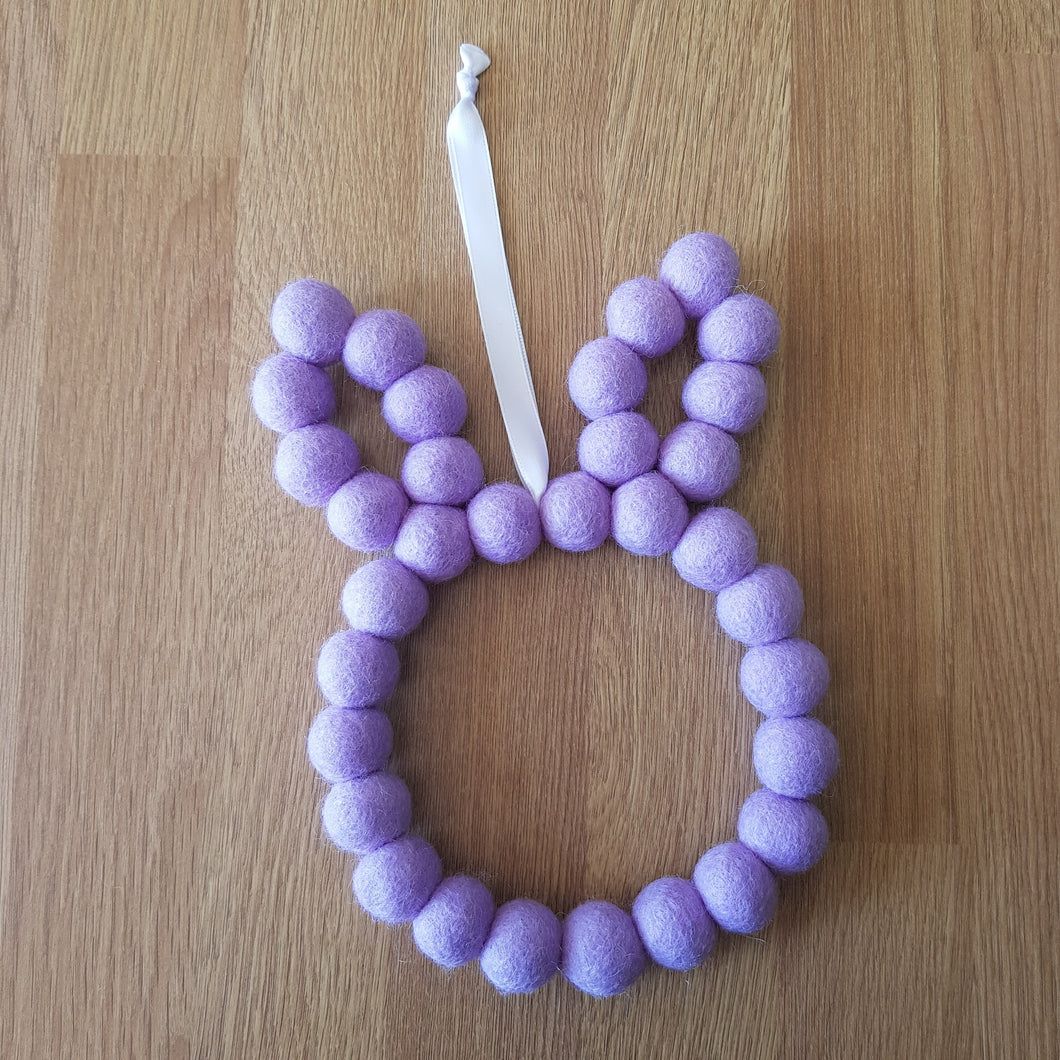 Bunny Rabbit - Felt Ball Hanging Decoration - Lilac - Light Purple - Useless Buttons