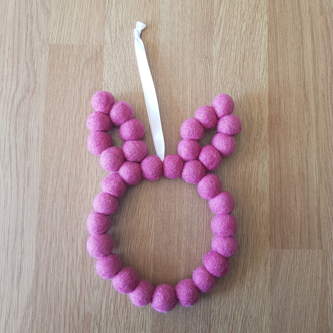 Bunny Rabbit - Felt Ball Hanging Decoration - Rose Pink - Useless Buttons