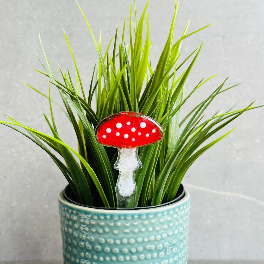 Toadstool - Small Glass Plant Stake - Fused Glass - Twice Fired
