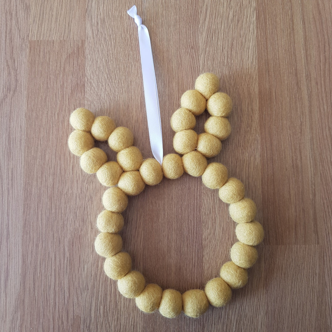 Bunny Rabbit - Felt Ball Hanging Decoration - Yellow - Useless Buttons