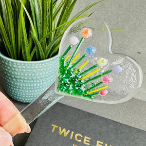 Heart - Small Glass Plant Stake - Fused Glass - Twice Fired