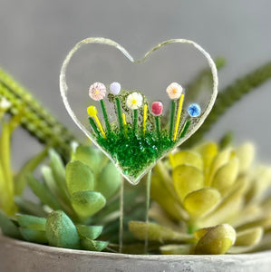 Heart - Small Glass Plant Stake - Fused Glass - Twice Fired