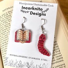Load image into Gallery viewer, Pink Book Worm Hook Earrings - Natural Cork Jewellery - Incorknito Designs
