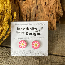 Load image into Gallery viewer, Daisy Stud Earrings - Pink or Green - Natural Cork Jewellery - Incorknito Designs
