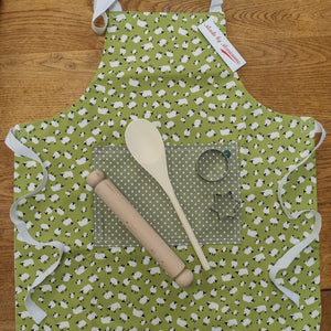 Childrens Baking Set - Kids Pinny - Green Sheep - Made by Marianne Gifts