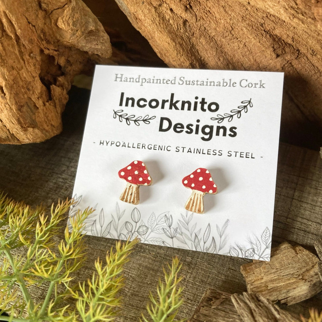 Toadstool Stud Earrings - Natural Cork Jewellery - Incorknito Designs