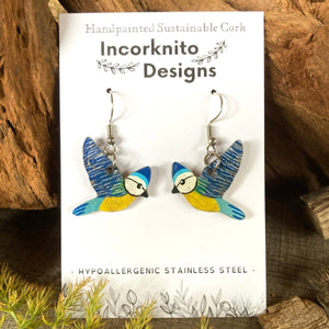 Blue Tit Hook Earrings - Natural Cork Jewellery - Incorknito Designs