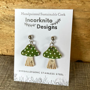 Green Toadstool Ball Stud Earrings - Natural Cork Jewellery - Incorknito Designs
