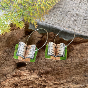 Green Book Hoop Earrings - Natural Cork Jewellery - Incorknito Designs