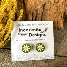 Load image into Gallery viewer, Daisy Stud Earrings - Pink or Green - Natural Cork Jewellery - Incorknito Designs
