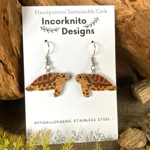 Turtle Hook Earrings - Natural Cork Jewellery - Incorknito Designs
