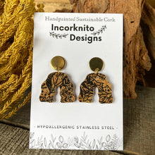 Load image into Gallery viewer, Botanical Wavy Arch Earrings - Black and Natural - Natural Cork Jewellery - Incorknito Designs
