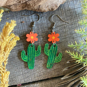 Flower Cacti Hooks Earrings - Cactus - Natural Cork Jewellery - Incorknito Designs