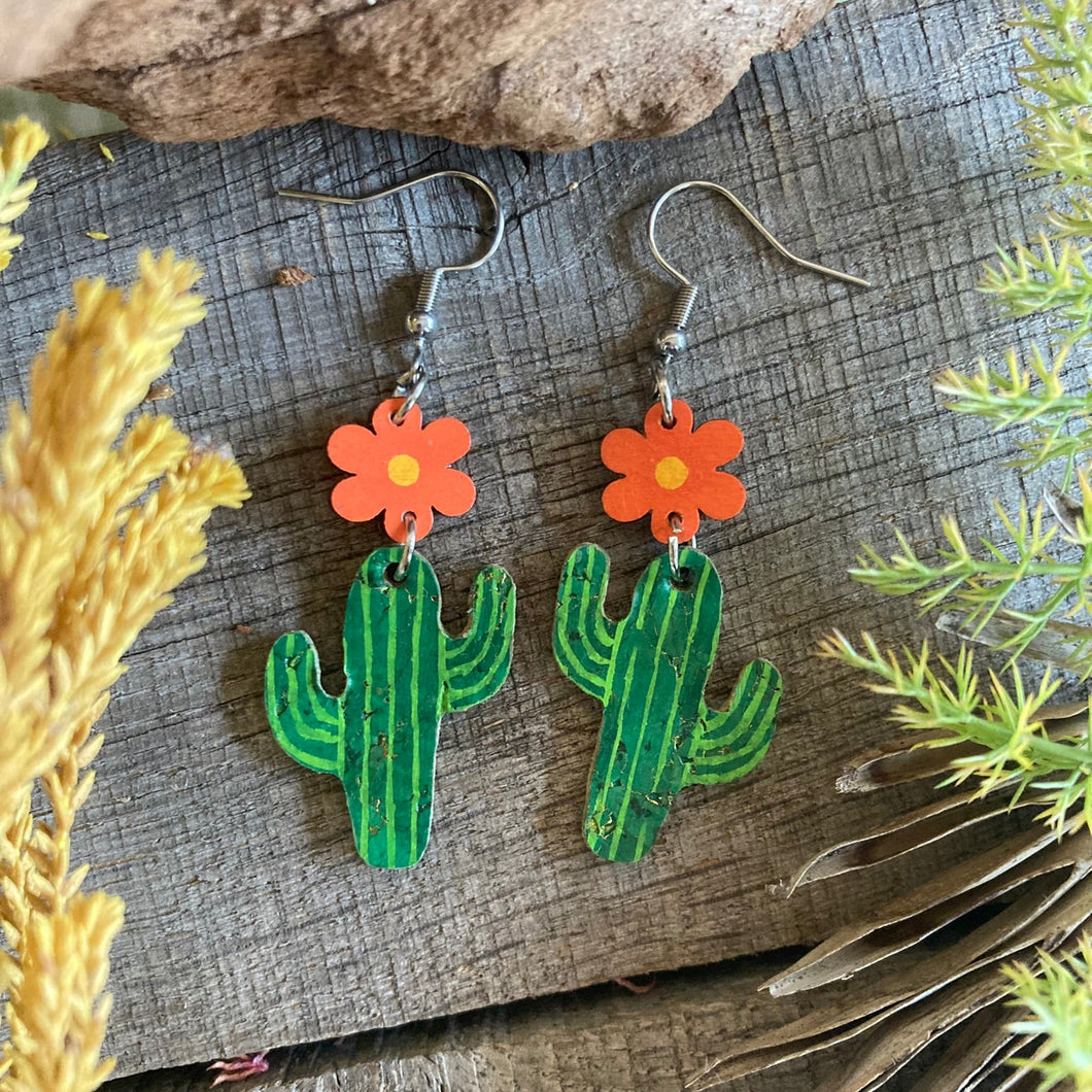 Flower Cacti Hooks Earrings - Cactus - Natural Cork Jewellery - Incorknito Designs