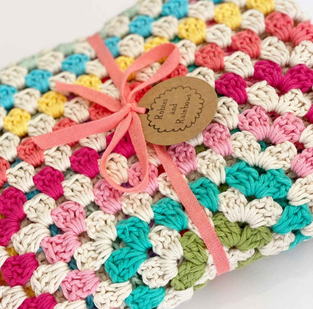 Crochet Granny Square Blanket - Pastels - Robins and Rainbows