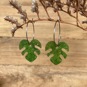 Monstera Hoop Earrings - Natural Cork Jewellery - Incorknito Designs