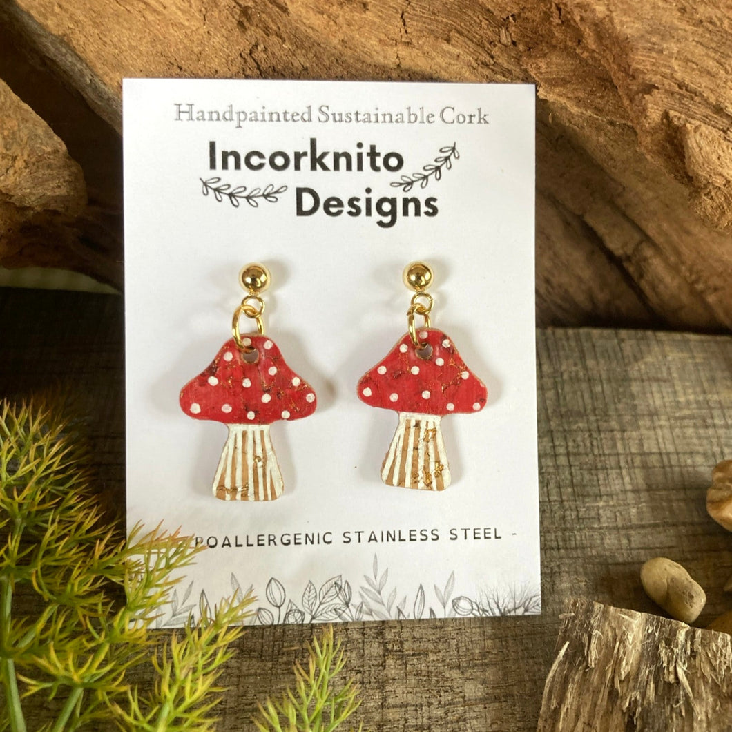 Red Toadstool Ball Stud Earrings - Natural Cork Jewellery - Incorknito Designs