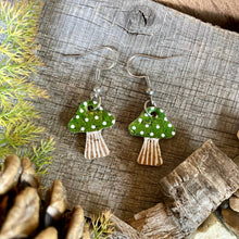 Load image into Gallery viewer, Green Toadstool Hook Earrings - Natural Cork Jewellery - Incorknito Designs
