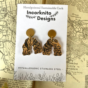 Botanical Wavy Arch Earrings - Black and Natural - Natural Cork Jewellery - Incorknito Designs