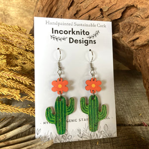 Flower Cacti Hooks Earrings - Cactus - Natural Cork Jewellery - Incorknito Designs