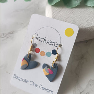 Polymer Clay Earrings - Blue Marble Heart Drop Earrings - Induere