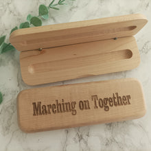 Load image into Gallery viewer, Engraved Bamboo Pen and Matching Pen Case - Marching On Together - Leeds United - Fred &amp; Bo
