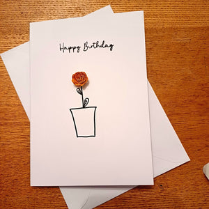 Greetings Card - Happy Birthday - Yellow Hand Rolled Paper Rose - Flowers by Laurzy