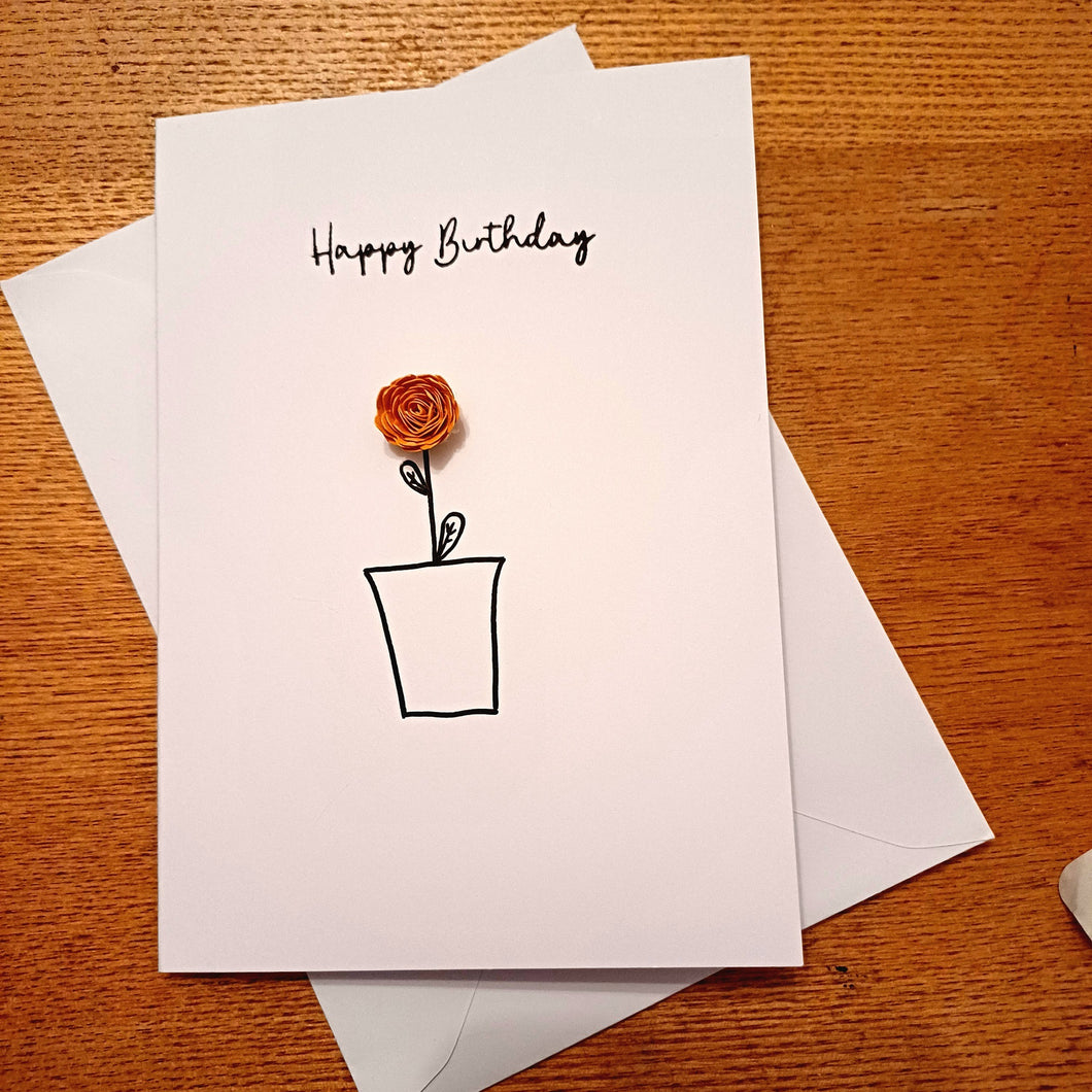Greetings Card - Happy Birthday - Yellow Hand Rolled Paper Rose - Flowers by Laurzy