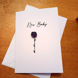 Greetings Card - New Baby - Purple Rolled Paper Rose - Flowers by Laurzy