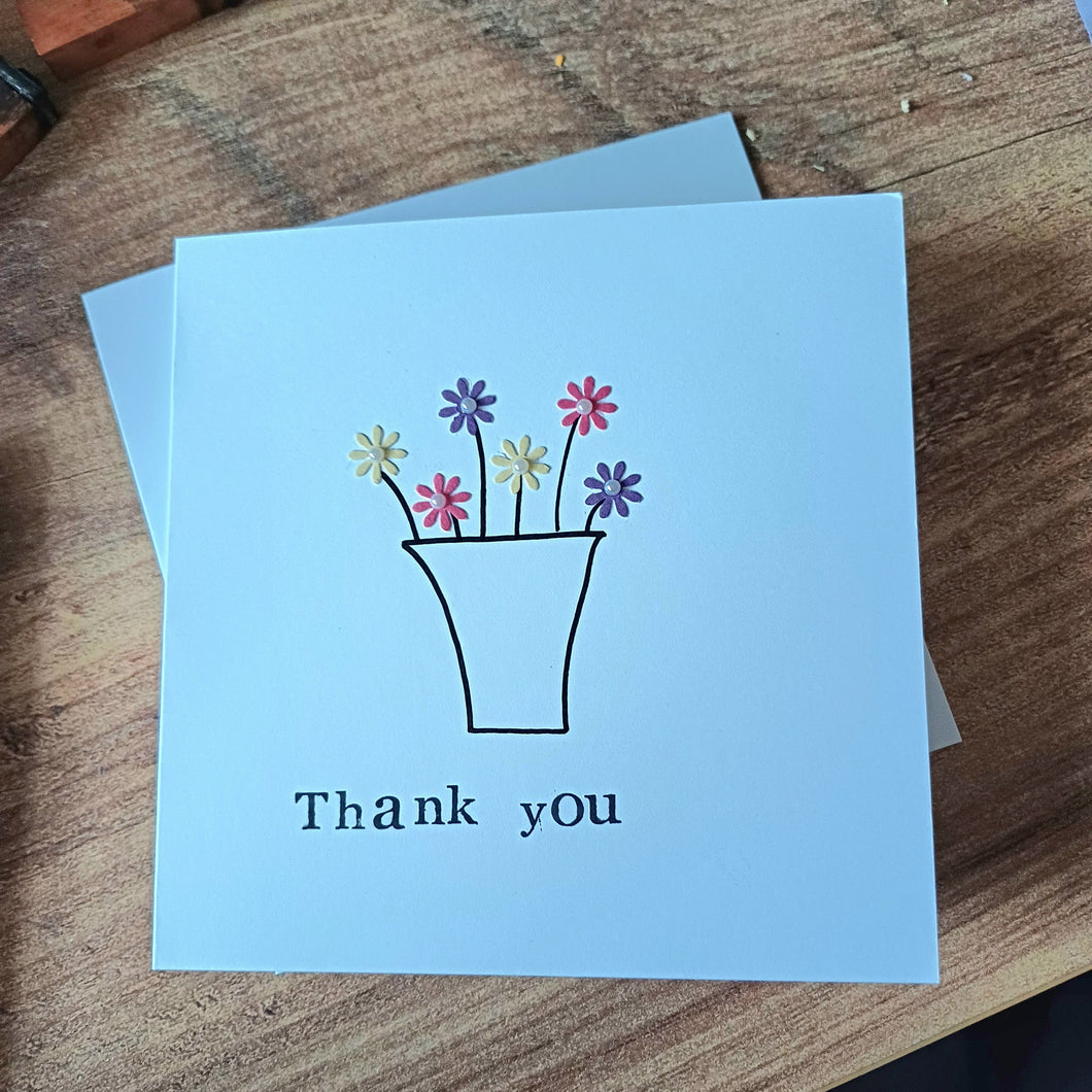 Greetings Card - Thank You - Flowerpot Card - Flowers by Laurzy