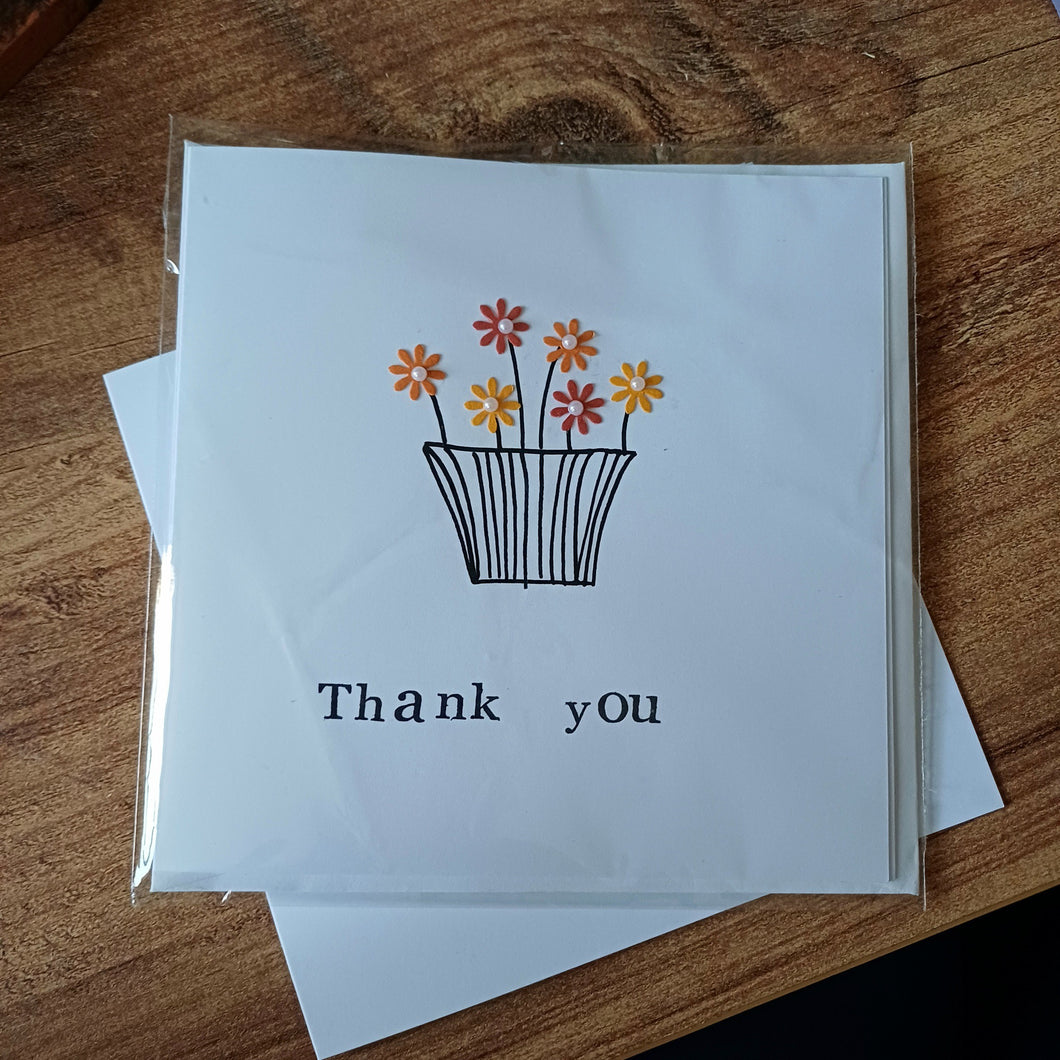 Greetings Card - Thank You - Flowerpot Card - Flowers by Laurzy