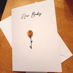 Greetings Card - New Baby - Yellow Rolled Paper Rose - Flowers by Laurzy