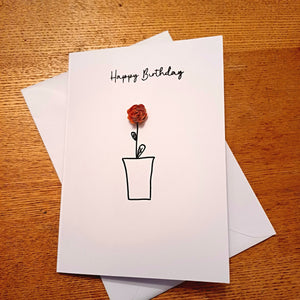 Greetings Card - Happy Birthday - Orange Hand Rolled Paper Rose - Flowers by Laurzy