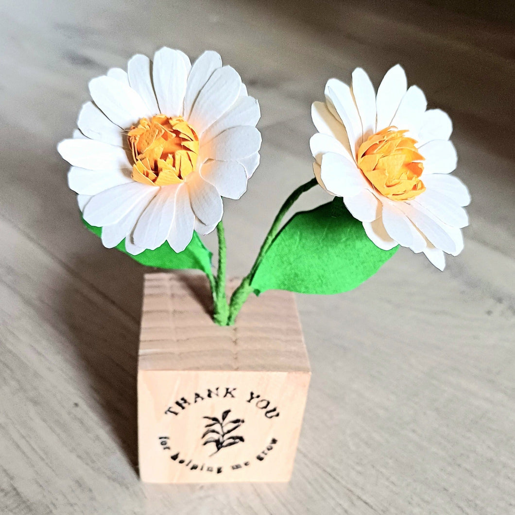 Paper Flower Arrangement - Thank You for Helping me Grow - Wooden Flower Block - Daisy - Hand crafted Paper Flowers - Flowers by Laurzy