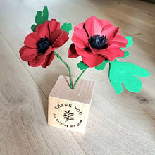 Load image into Gallery viewer, Paper Flower Arrangement - Thank You for Helping me grow - Wooden Flower Block - Poppy - Hand crafted Paper Flowers - Flowers by Laurzy
