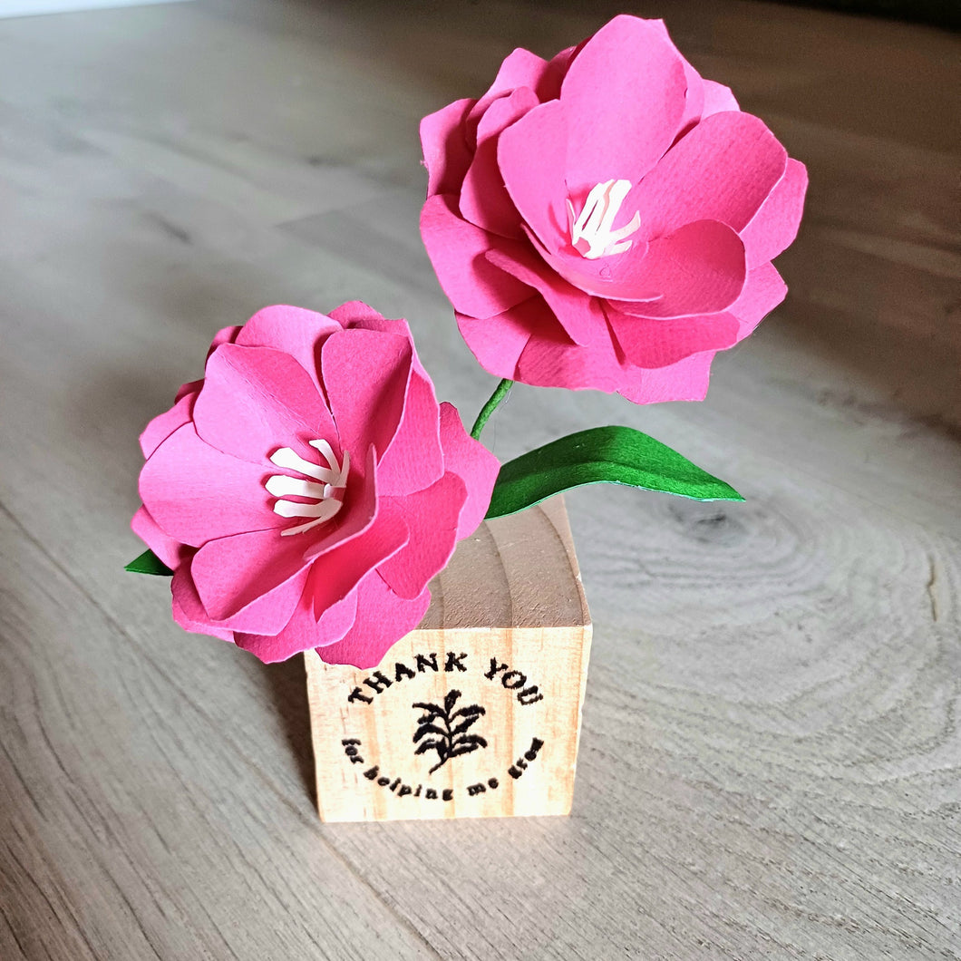 Paper Flower Arrangement - Thank You for Helping me Grow - Wooden Flower Block - Azalea - Hand crafted Paper Flowers - Flowers by Laurzy