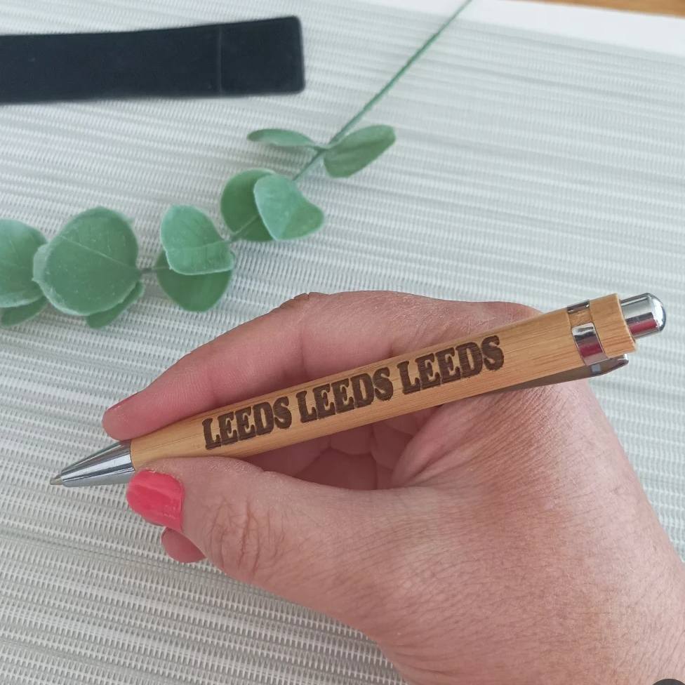 Engraved Bamboo Pen and Matching Case - Leeds Leeds Leeds - Leeds United - Fred & Bo