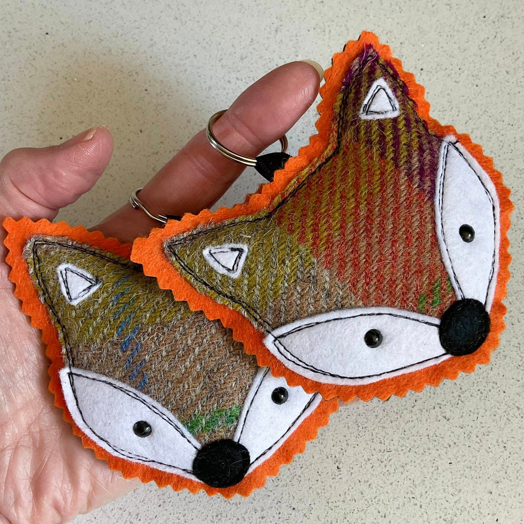 Fox Face Key Ring - Felt Fox - Harris Tweed - Quirky Threads Art