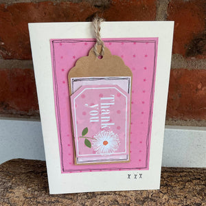 Greetings Card - Thank You - Collage Card with removable swing tag - Quirky Threads Art