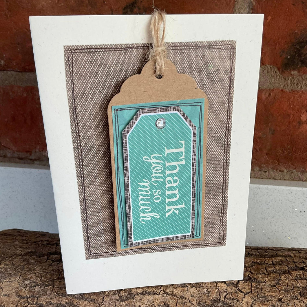 Greetings Card - Thank You So Much - Collage Card with removable swing tag - Quirky Threads Art