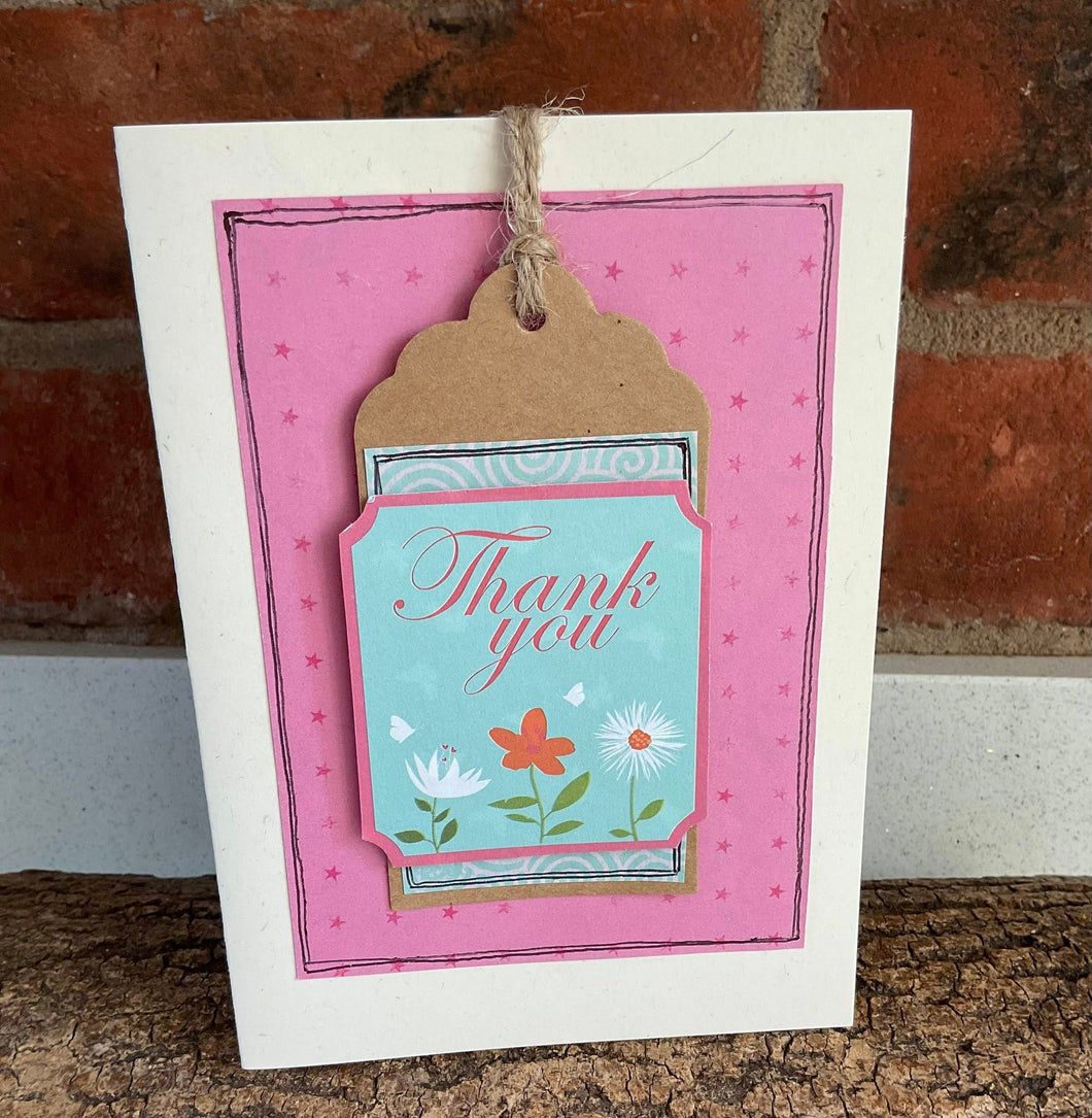 Greetings Card - Thank You - Collage Card with removable swing tag - Quirky Threads Art