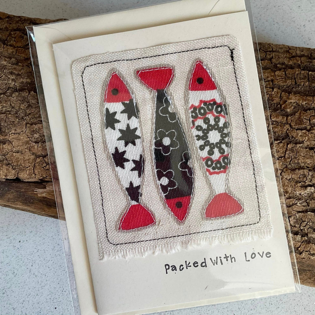 Greetings Card - Packed With Love - Fabric Collage card - Quirky Threads Art