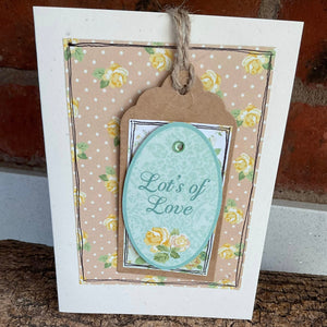 Greetings Card - Lots of Love - Collage Card with removable swing tag - Quirky Threads Art