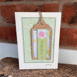 Greetings Card - With Love - Collage Card with removable swing tag - Quirky Threads Art