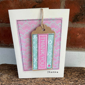 Greetings Card - Thanks - Collage Card with removable swing tag - Quirky Threads Art