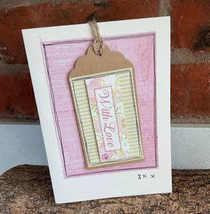 Greetings Card - With Love - Collage Card with removable swing tag - Quirky Threads Art