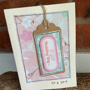 Greetings Card - On Your Wedding Day - Mr and Mrs - Collage Card with removable swing tag - Quirky Threads Art
