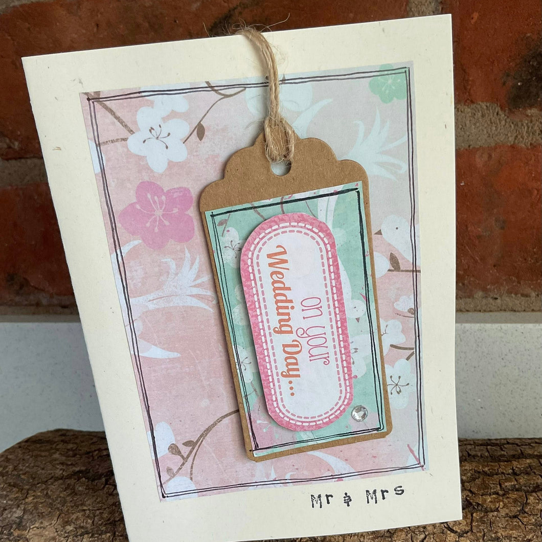 Greetings Card - On Your Wedding Day - Mr and Mrs - Collage Card with removable swing tag - Quirky Threads Art