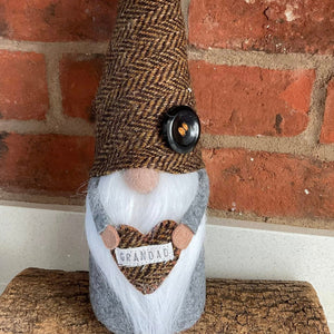 Gnome - Felt and Fabric - Grandad - Harris Tweed Gnome - Quirky Threads Art