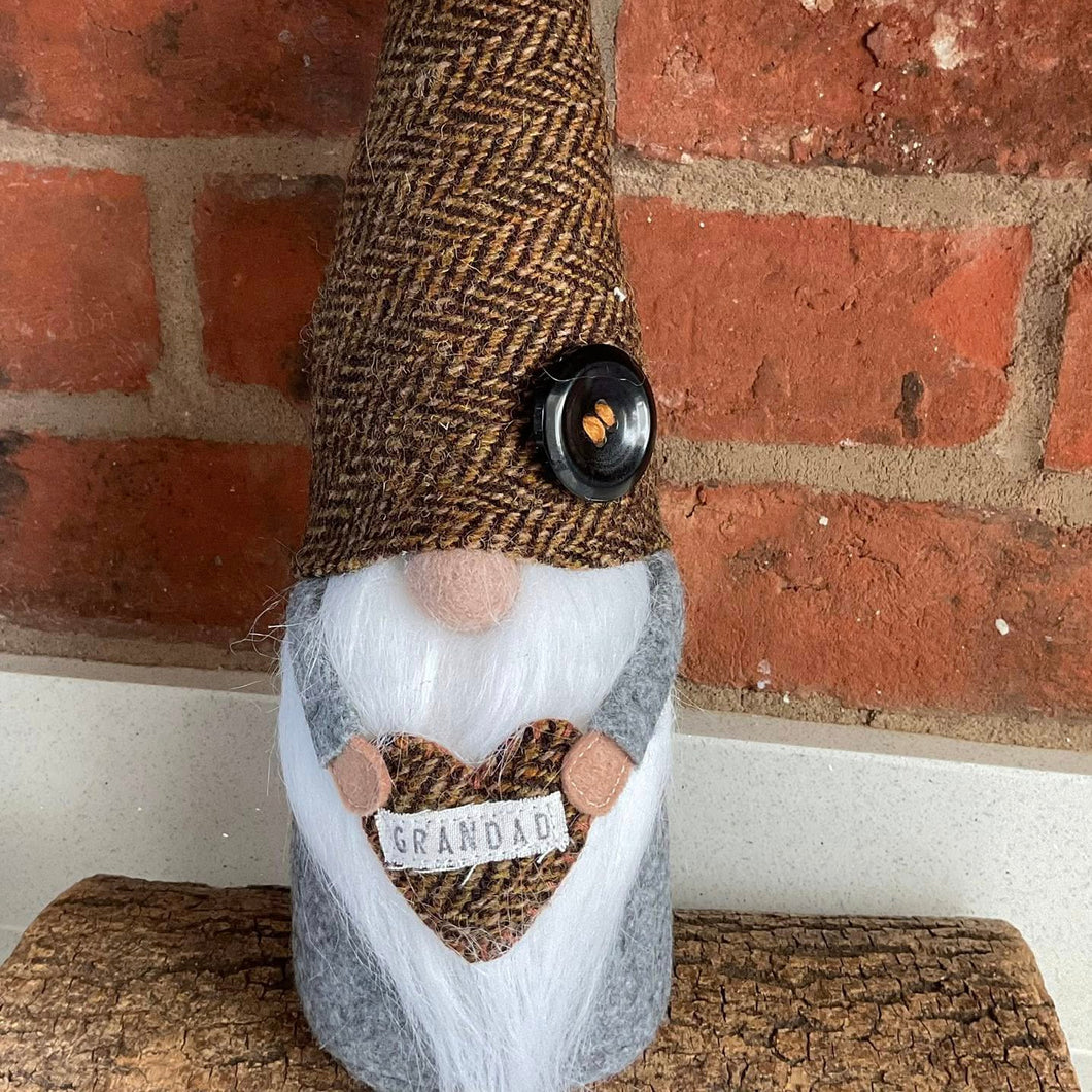 Gnome - Felt and Fabric - Grandad - Harris Tweed Gnome - Quirky Threads Art